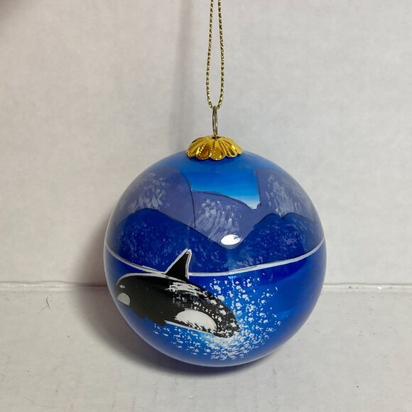 Vintage Orca Whale Christmas Ornament Seward Alaska Glass Ball Inside Painted - Picture 6 of 16